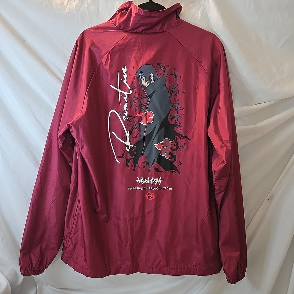 Naruto x Itachi Primitive‎ Men's Size L Burgundy Coach Jacket Anime
